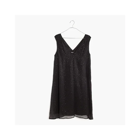 Madewell Nightshine Dress Black Silk Sparkly Shift Dress Size 2 - Picture 2 of 16